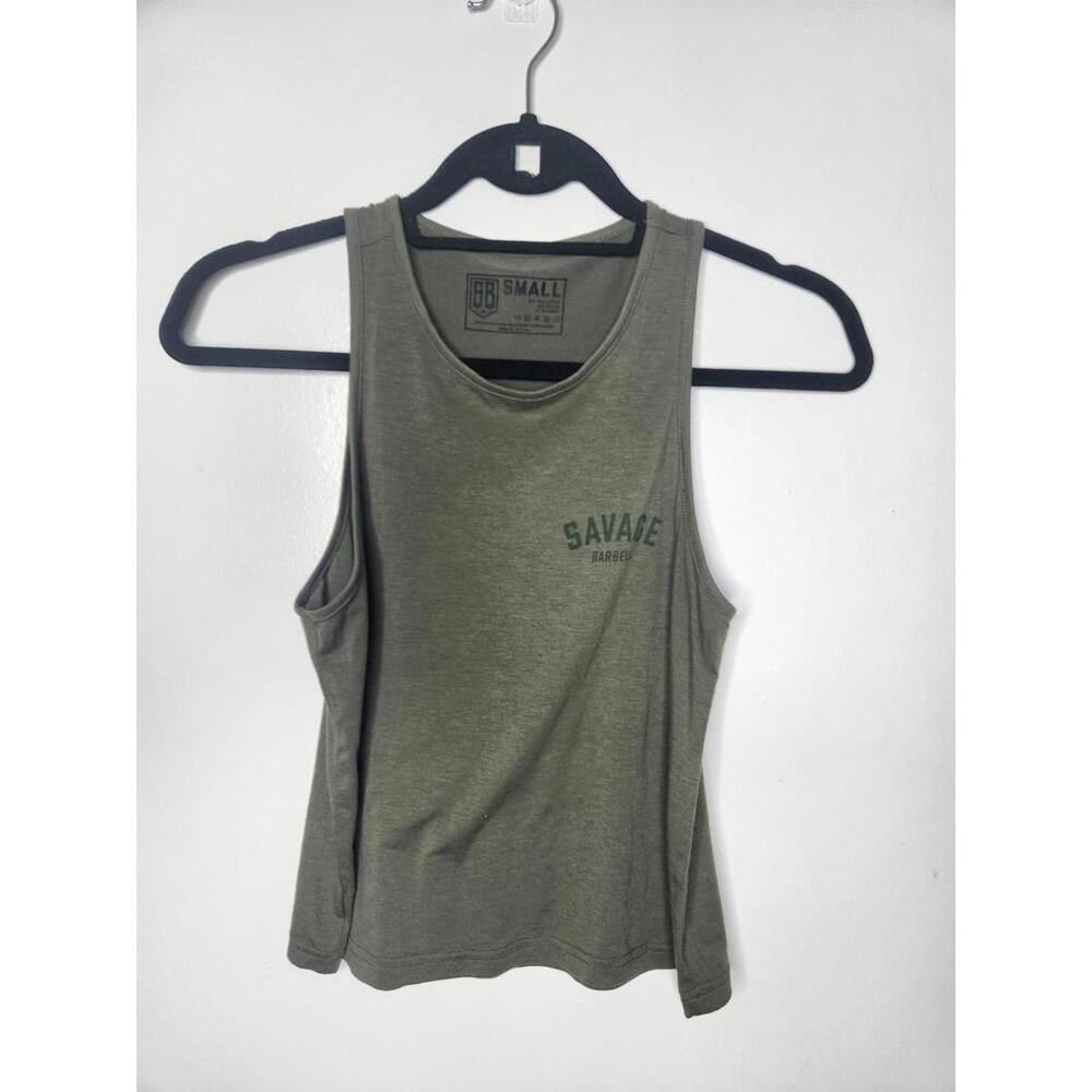 Savage Barbell Tank Top Mens Small Green Muscle Workout Gym Athletic